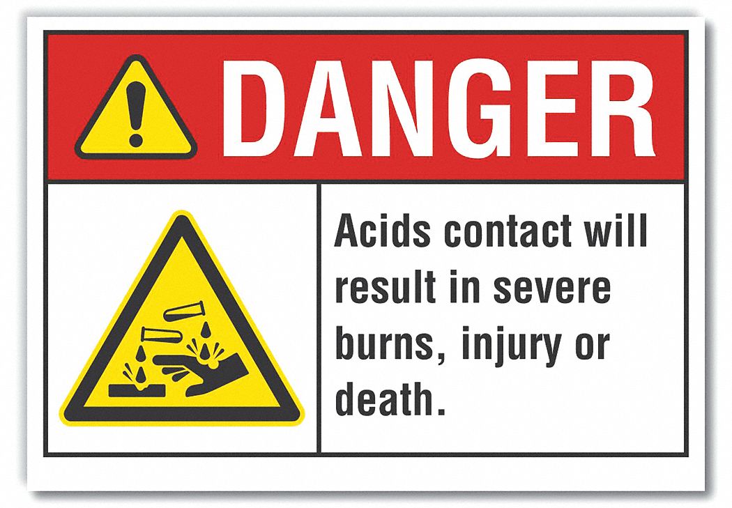  Acid Danger Label: Polyester, Adhesive Sign Mounting, 10 in x 14 in Nominal Sign Size
