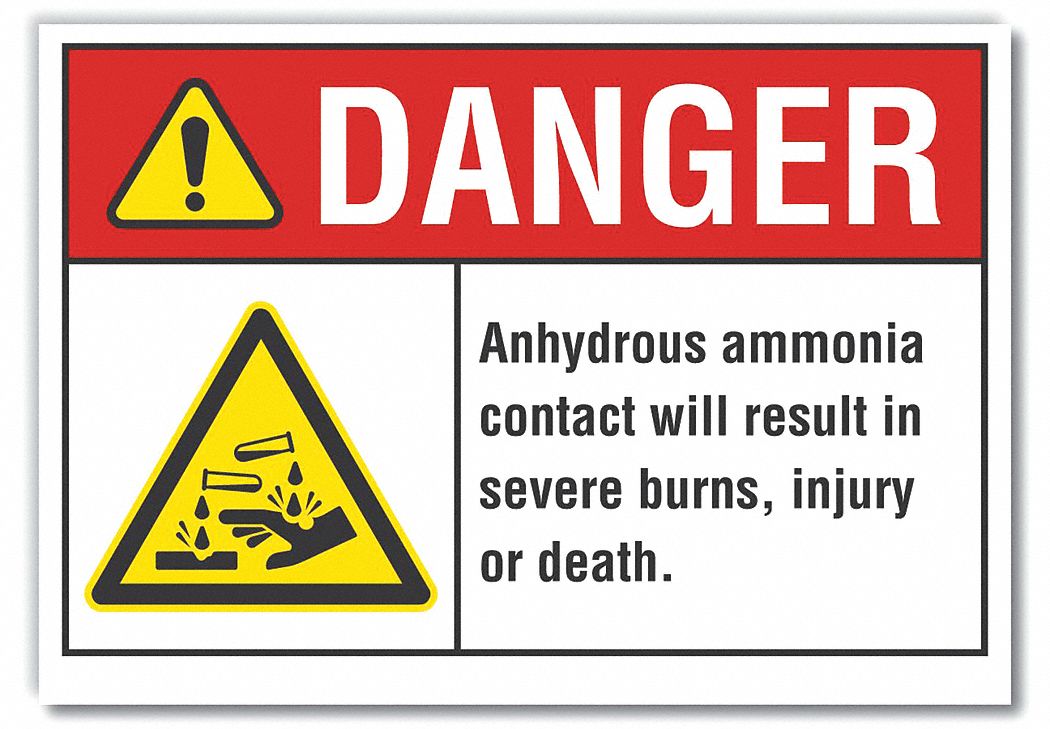  Ammonia Danger Label: Polyester, Adhesive Sign Mounting, 10 in x 14 in Nominal Sign Size