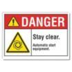 Danger: Stay Clear. Automatic Start Equipment. Signs