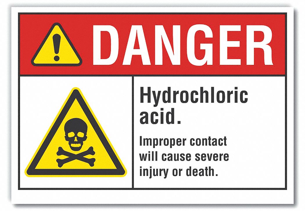 Polyester, Adhesive Sign Mounting, Hydrochloric Acid Danger Label