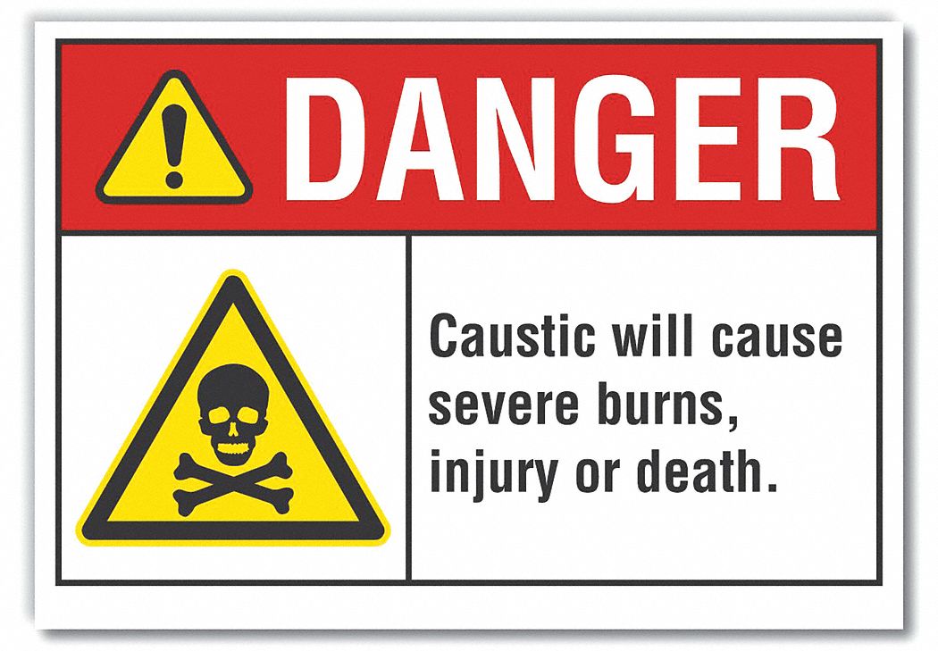  Caustic Danger Label: Polyester, Adhesive Sign Mounting, 10 in x 14 in Nominal Sign Size