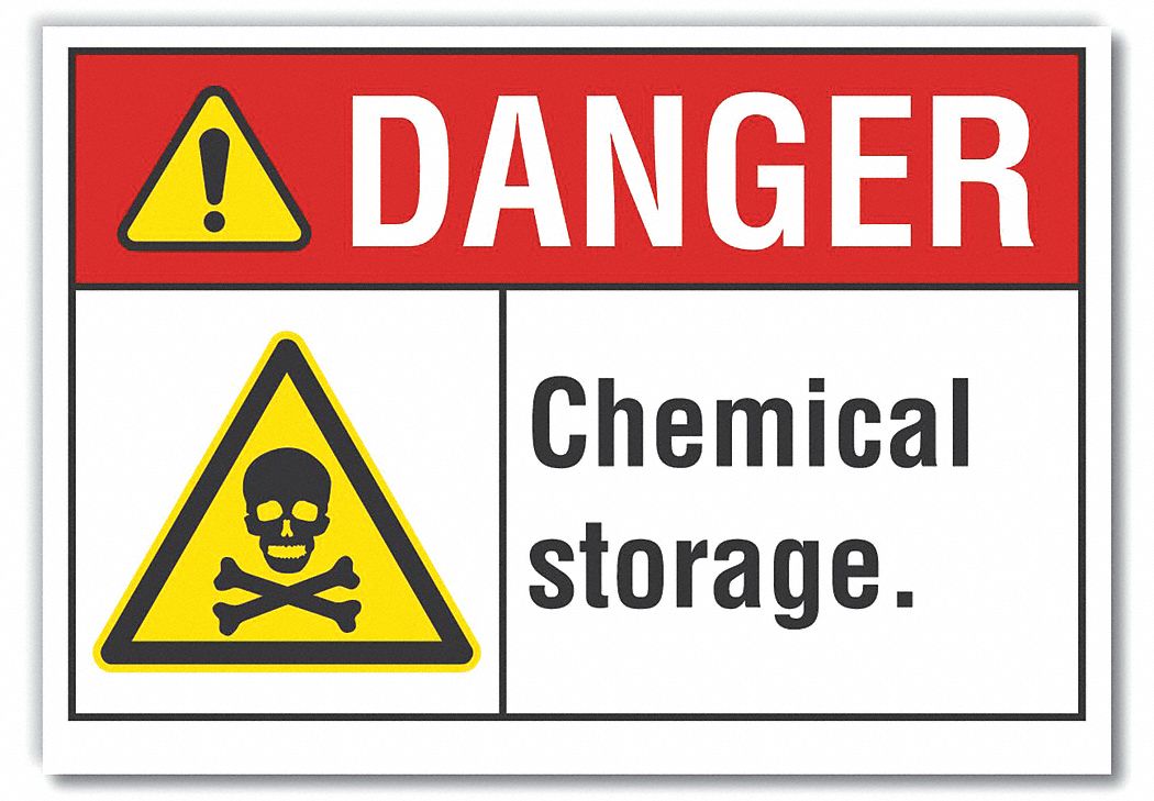  Chemicals Danger Label: Polyester, Adhesive Sign Mounting, 10 in x 14 in Nominal Sign Size, Danger