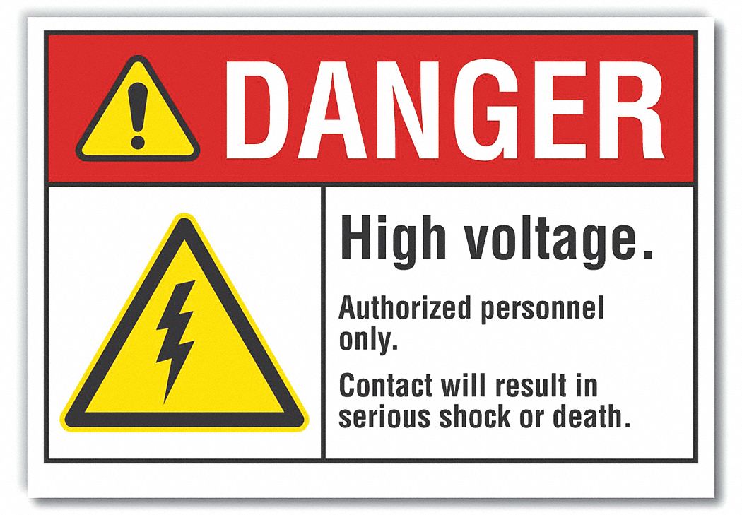  High Voltage Danger Label: Polyester, Adhesive Sign Mounting, 10 in x 14 in Nominal Sign Size