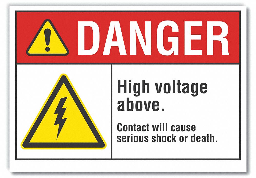  High Voltage Danger Label: Polyester, Adhesive Sign Mounting, 10 in x 14 in Nominal Sign Size