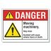 Danger: Moving Machinery. Stay Clear. Accident Will Cause Severe Injury Or Death. Signs