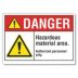 Danger: Hazardous Material Area. Authorized Personnel Only. Signs