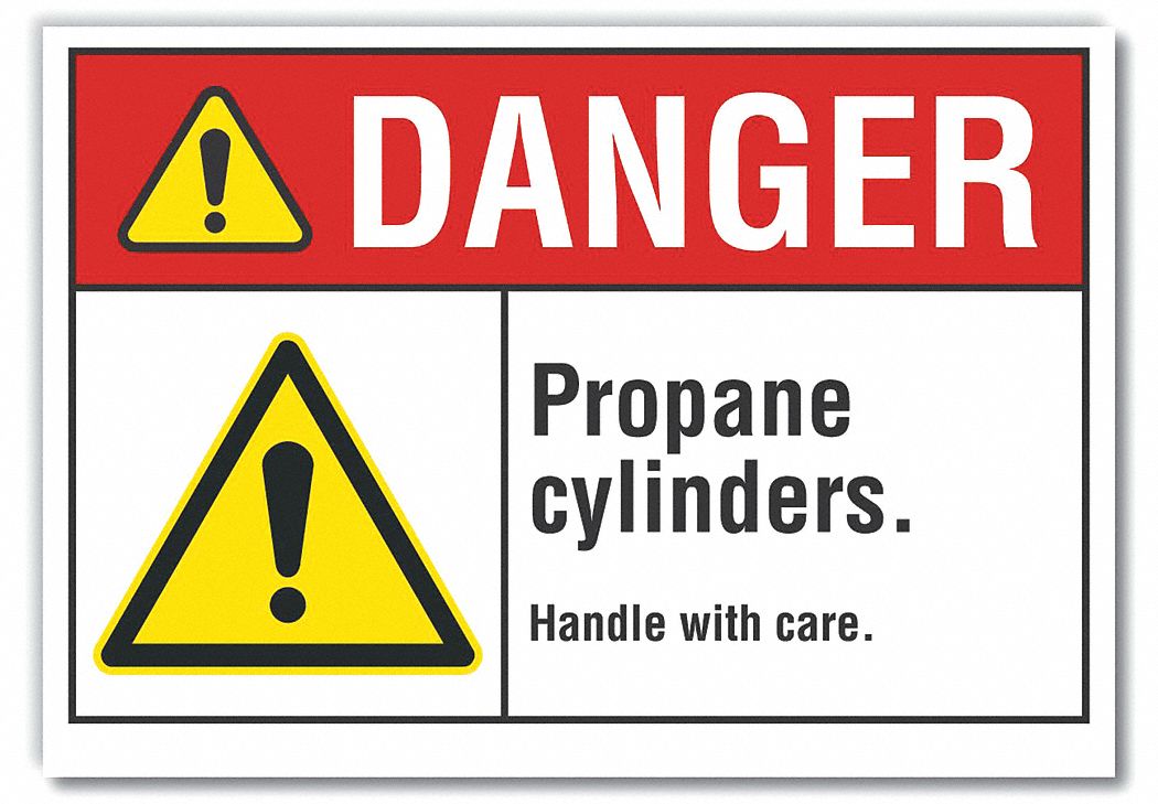  Propane Danger Label: Polyester, Adhesive Sign Mounting, 10 in x 14 in Nominal Sign Size