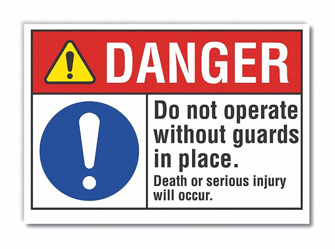  Machine Guards Danger Label: Polyester, Adhesive Sign Mounting, 10 in x 14 in Nominal Sign Size