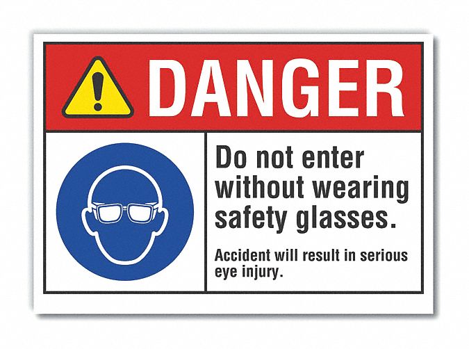  Eye  Danger Label: Polyester, Adhesive Sign Mounting, 10 in x 14 in Nominal Sign Size, Danger, Wall
