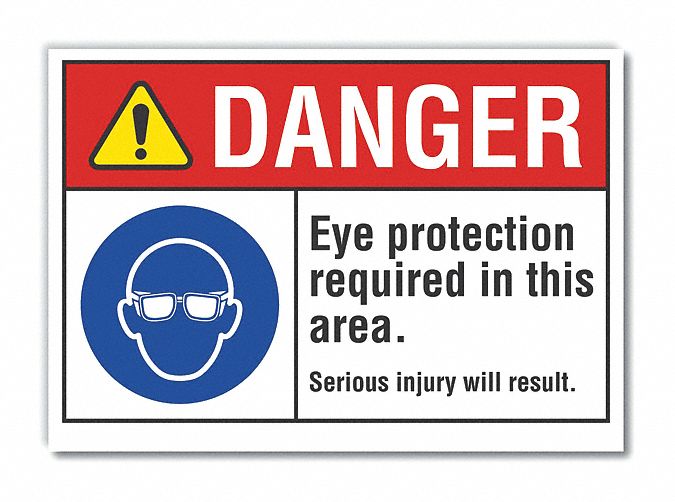  Eye  Danger Label: Polyester, Adhesive Sign Mounting, 10 in x 14 in Nominal Sign Size, Danger, Wall
