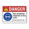 Danger: Eye Protection Required In This Area. Serious Injury Will Result. Signs