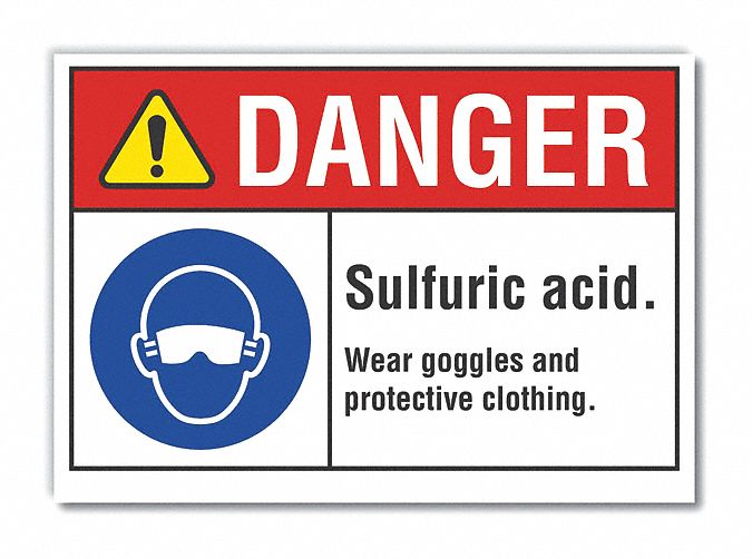  Sulfuric Acid Danger Label: Polyester, Adhesive Sign Mounting, 10 in x 14 in Nominal Sign Size