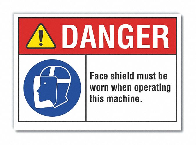  Face Mask Danger Label: Polyester, Adhesive Sign Mounting, 10 in x 14 in Nominal Sign Size, Danger
