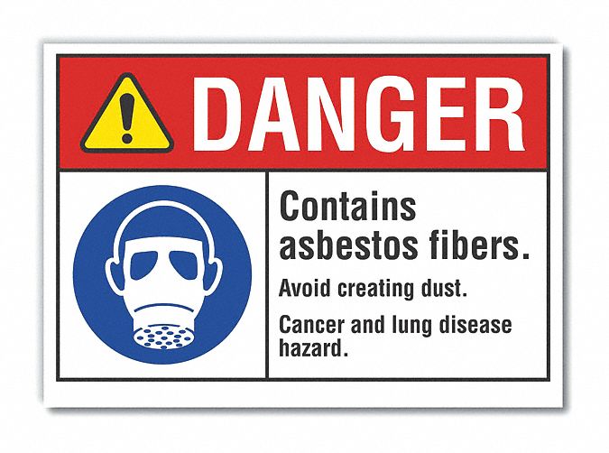  Asbestos Danger Label: Polyester, Adhesive Sign Mounting, 10 in x 14 in Nominal Sign Size