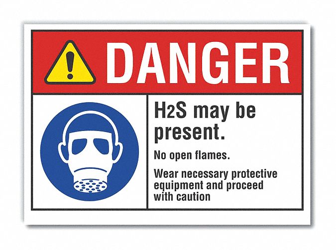  H(2)S Poisonous Gas Danger Label: Polyester, Adhesive Sign Mounting, 5 in x 7 in Nominal Sign Size