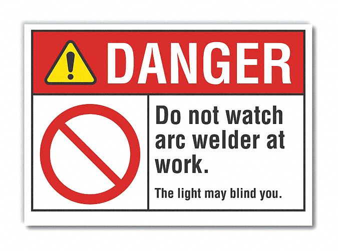  Welding Danger Label: Polyester, Adhesive Sign Mounting, 5 in x 7 in Nominal Sign Size, Danger