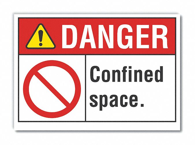  Confined Space Danger Label: Polyester, Adhesive Sign Mounting, 3 1/2 in x 5 in Nominal Sign Size