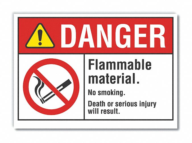 Polyester, Adhesive Sign Mounting, Flammable Material Danger Label