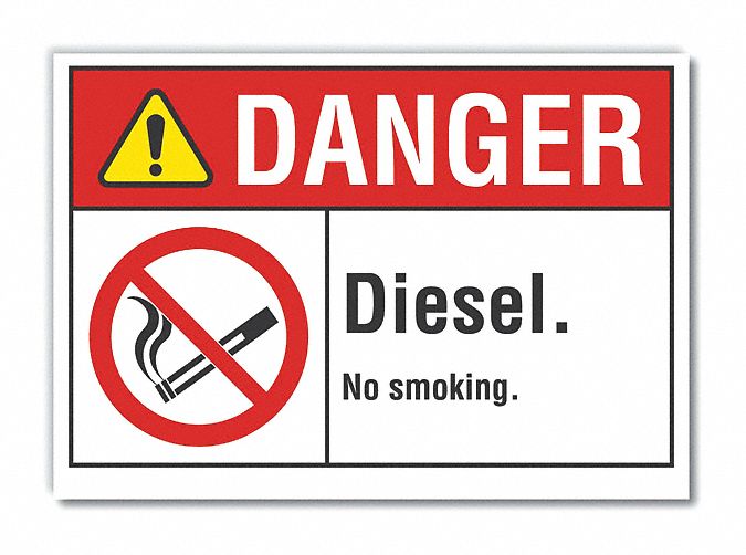  Diesel Danger Label: Polyester, Adhesive Sign Mounting, 3 1/2 in x 5 in Nominal Sign Size