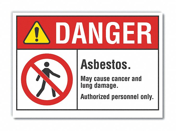 Asbestos  Danger Label: Polyester, Adhesive Sign Mounting, 10 in x 14 in Nominal Sign Size