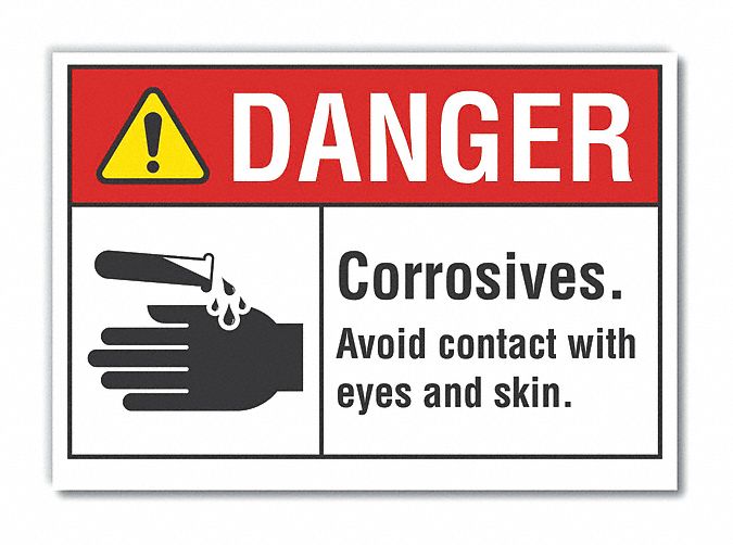 Corrosive Materials Danger Label: Polyester, Adhesive Sign Mounting, Not Retroreflective