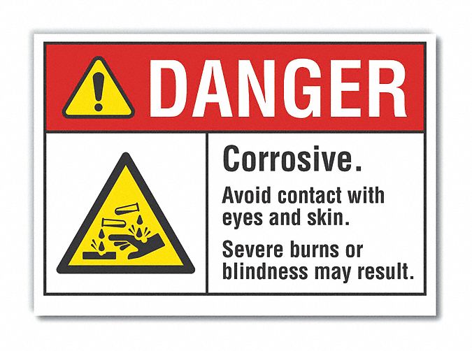  Corrosive Materials Danger Label: Polyester, Adhesive Sign Mounting, Not Retroreflective
