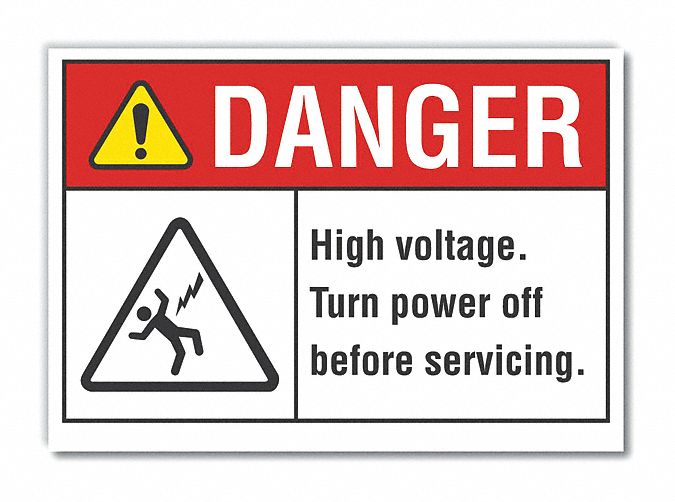  High Voltage Danger Label: Polyester, Adhesive Sign Mounting, 10 in x 14 in Nominal Sign Size