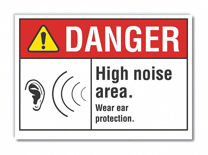  Hearing  Danger Label: Polyester, Adhesive Sign Mounting, 10 in x 14 in Nominal Sign Size, Danger