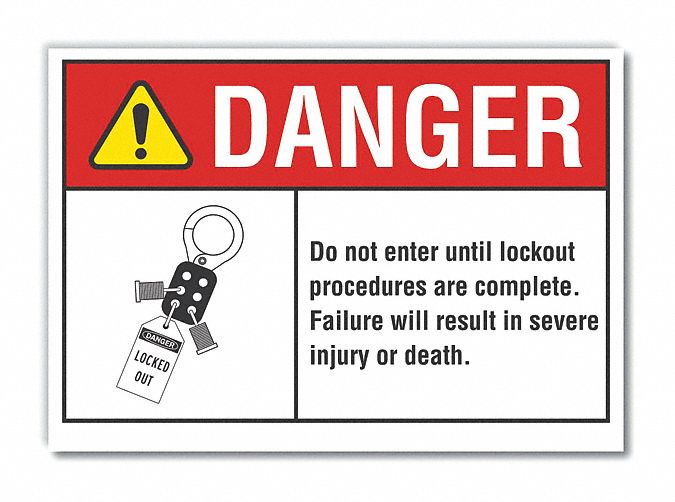  Lockout Tagout Danger Label: Polyester, Adhesive Sign Mounting, 10 in x 14 in Nominal Sign Size