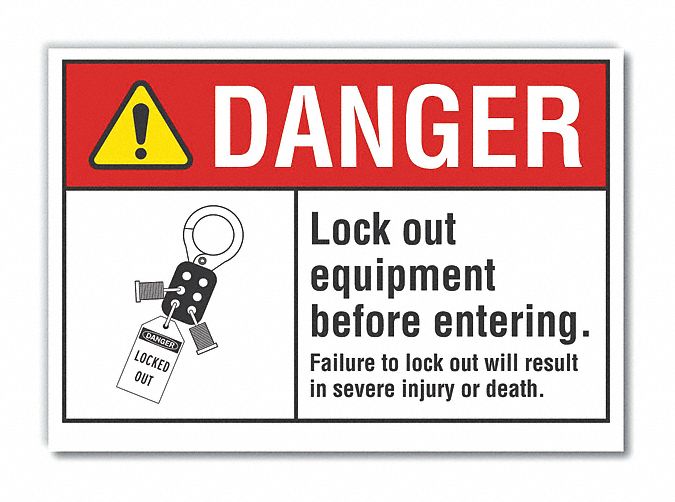  Lockout Tagout Danger Label: Polyester, Adhesive Sign Mounting, 10 in x 14 in Nominal Sign Size