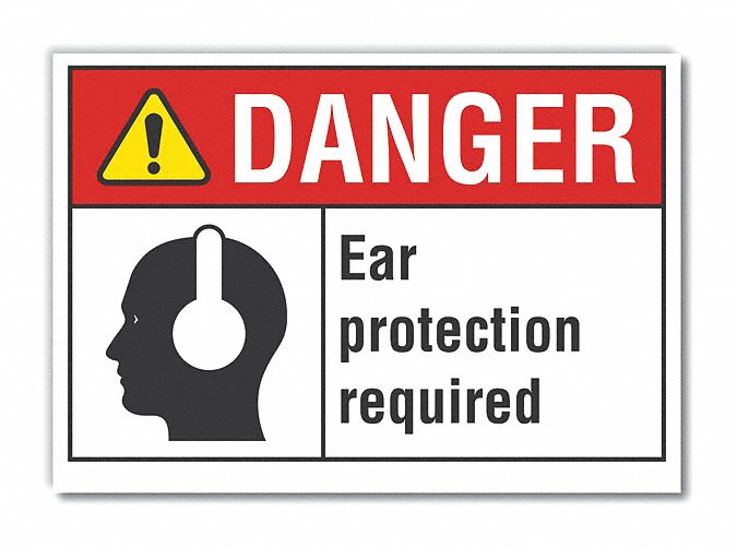  Hearing  Danger Label: Polyester, Adhesive Sign Mounting, 10 in x 14 in Nominal Sign Size, Danger