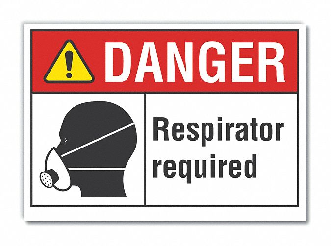  Respirator Required Danger Label: Polyester, Adhesive Sign Mounting, Not Retroreflective