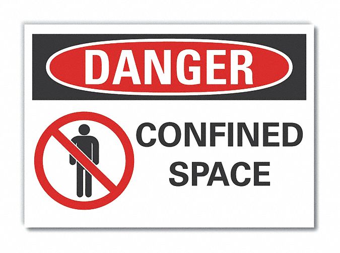  Confined Space Danger Label: Polyester, Adhesive Sign Mounting, 3 1/2 in x 5 in Nominal Sign Size