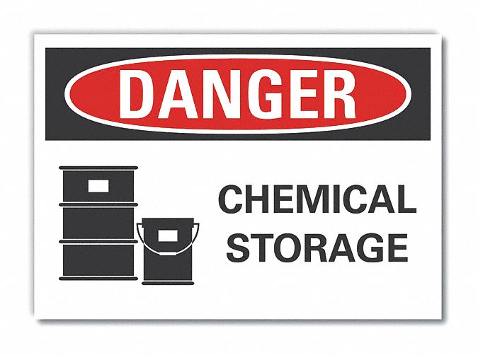  Chemicals Danger Label: Polyester, Adhesive Sign Mounting, 10 in x 14 in Nominal Sign Size, Danger
