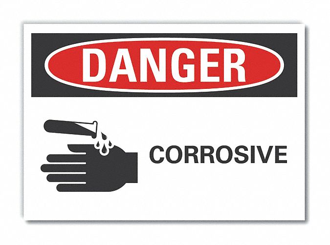  Corrosive Materials Danger Label: Polyester, Adhesive Sign Mounting, Not Retroreflective