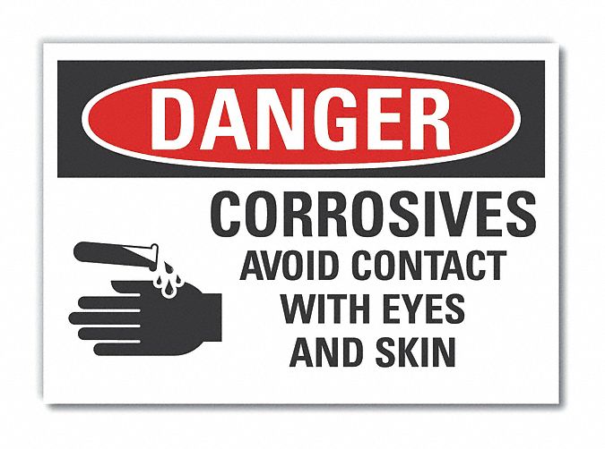  Corrosive Materials Danger Label: Polyester, Adhesive Sign Mounting, Not Retroreflective