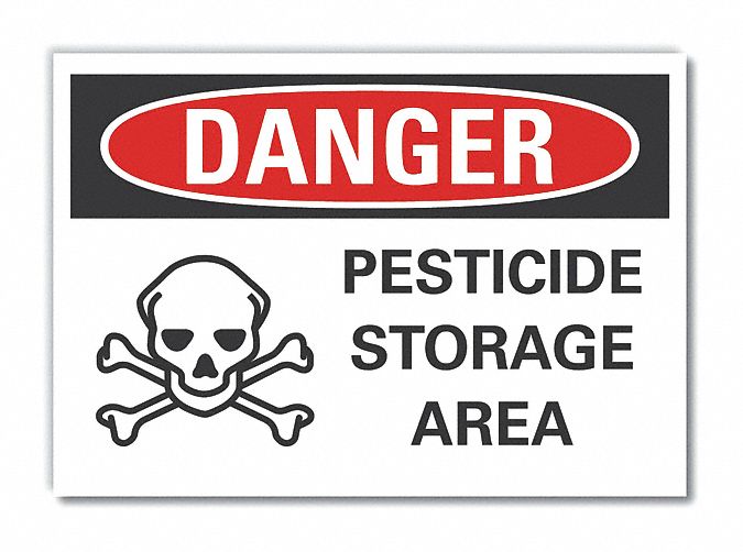  Pesticide Danger Label: Polyester, Adhesive Sign Mounting, 10 in x 14 in Nominal Sign Size, Danger