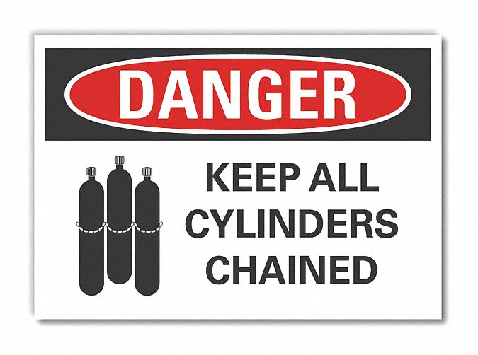  Cylinder Handling Danger Label: Polyester, Adhesive Sign Mounting, 10 in x 14 in Nominal Sign Size