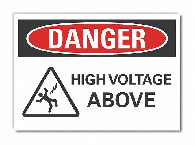  High Voltage Danger Label: Polyester, Adhesive Sign Mounting, 10 in x 14 in Nominal Sign Size