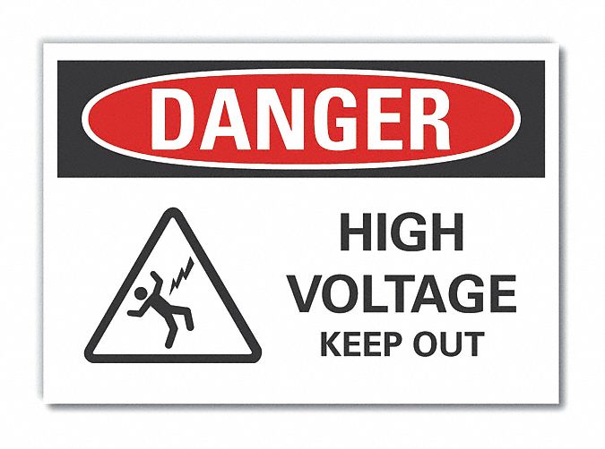  High Voltage Danger Label: Polyester, Adhesive Sign Mounting, 10 in x 14 in Nominal Sign Size