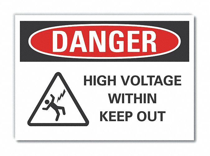 High Voltage Danger Label: Polyester, Adhesive Sign Mounting, 10 in x 14 in Nominal Sign Size