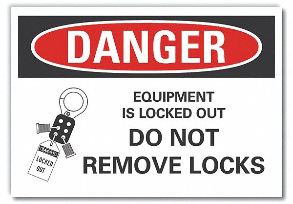  Lockout Tagout Danger Label: Polyester, Adhesive Sign Mounting, 10 in x 14 in Nominal Sign Size