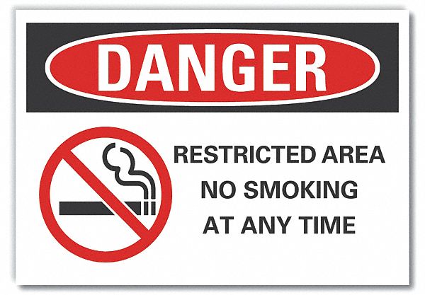  No Smoking Danger Label: Polyester, Adhesive Sign Mounting, 10 in x 14 in Nominal Sign Size