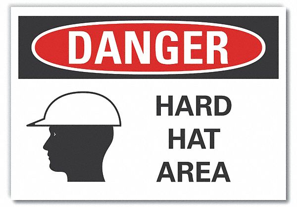  Hard Hat Danger Label: Polyester, Adhesive Sign Mounting, 10 in x 14 in Nominal Sign Size, Danger