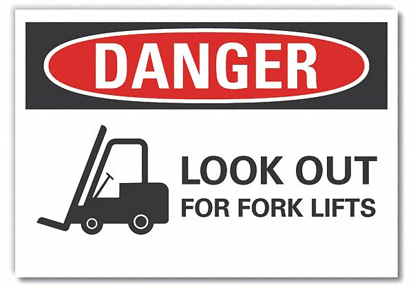 Lift Truck Traffic Danger Label: Polyester, Adhesive Sign Mounting, 10 in x 14 in Nominal Sign Size