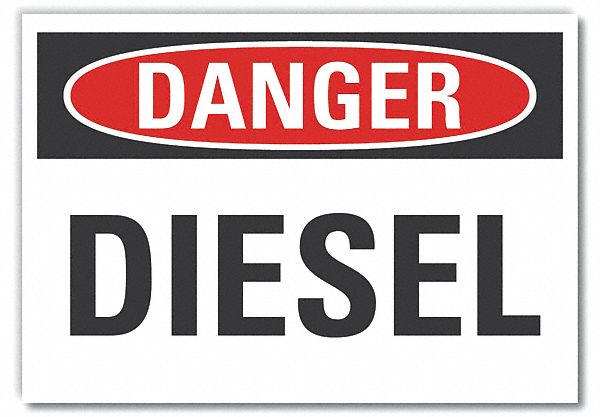  Diesel Danger Label: Polyester, Adhesive Sign Mounting, 3 1/2 in x 5 in Nominal Sign Size