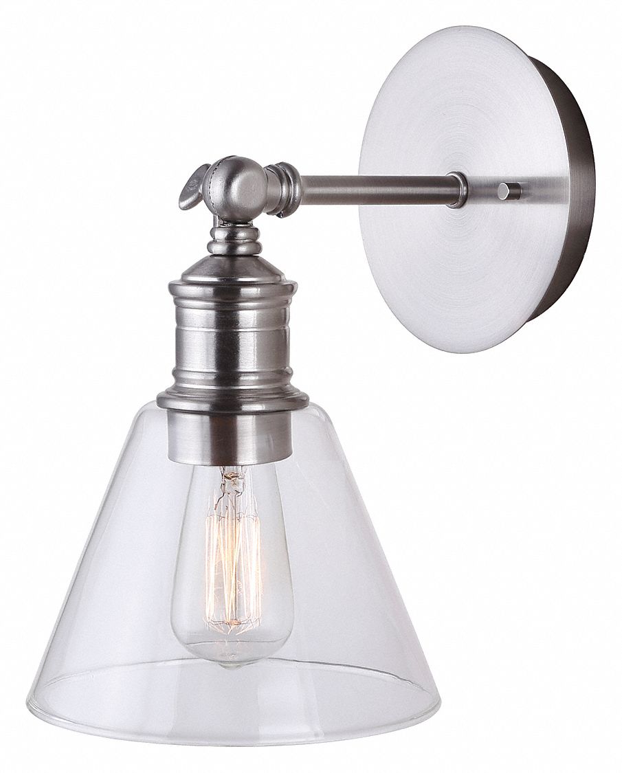 LARKEN VANITY LIGHT, INCANDESCENT, METAL, SILVER, 115V AC, GLASS LENS, WHITE LIGHT, 8 3/5 IN LENGTH