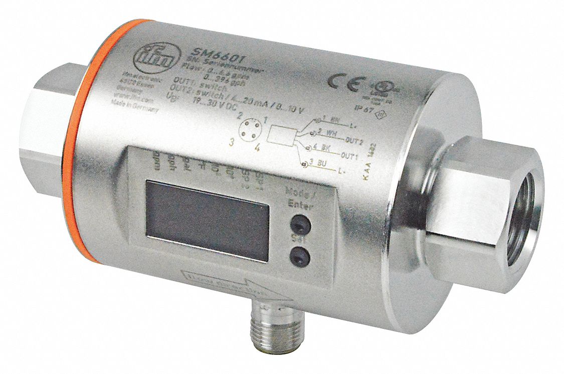 IFM Flow Meter, G 1/2, 0.036.604 gpm 62UM98SM6601 Grainger