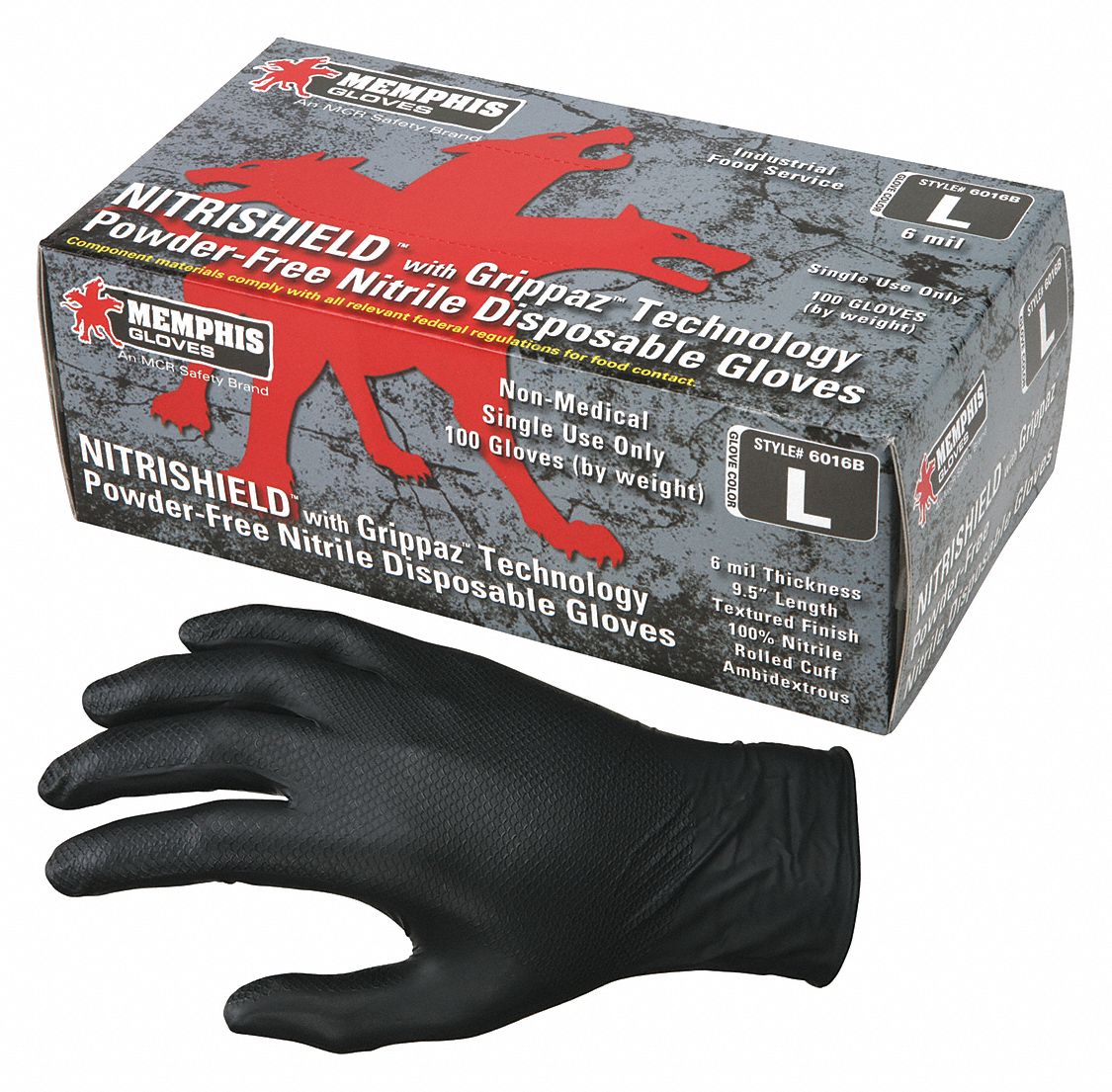 GLOVES, DISPOSABLE, POWDER FREE, NON STERILE, 6.00 MIL, XXL (11), BLACK, NITRILE, PK 100