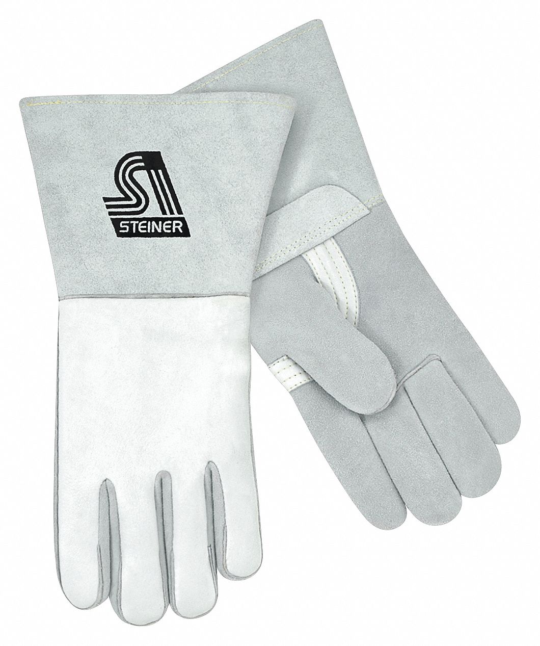 Elkskin Palm Stick, Welding Gloves, L, PR1: Straight Thumb, Gauntlet Cuff, Premium, White Elkskin, 1 PR